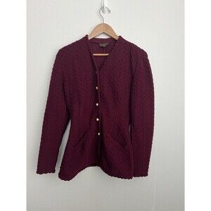 VTG Donna Karan New York Women's Burgundy Wool Blazer Jacket Gold Buttons M